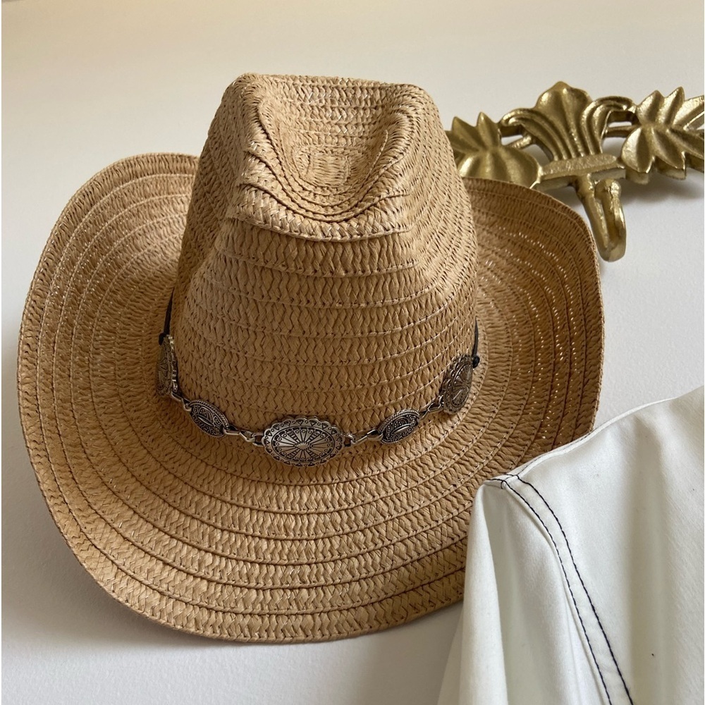 🆕Weave style Panama cowboy hat with silver detail